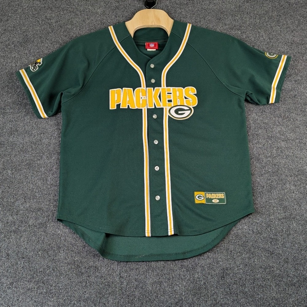 NFL Green Bay Packers Baseball Jersey Green Button Up Embroidered Logo Mens XL - Picture 3 of 12